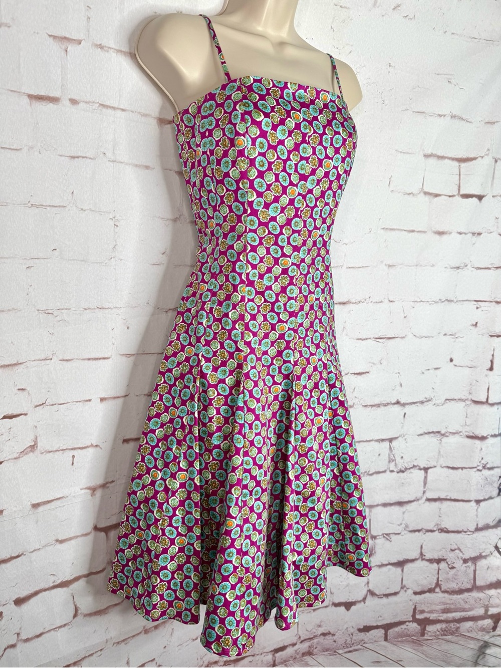 NINE WEST Size 6 Fit and Flare Adjustable Spaghetti Strap Sleeveless Print Dress - Picture 3 of 14